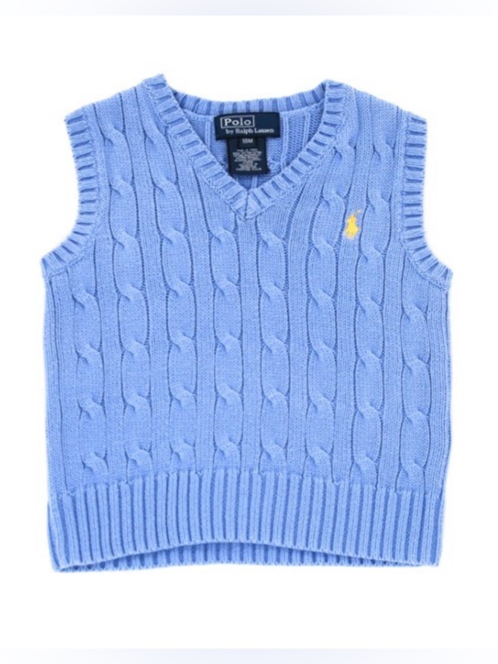 Polo by Ralph Lauren Light Gray Cable Knit V-Neck Sweater Vest with Yellow Pony